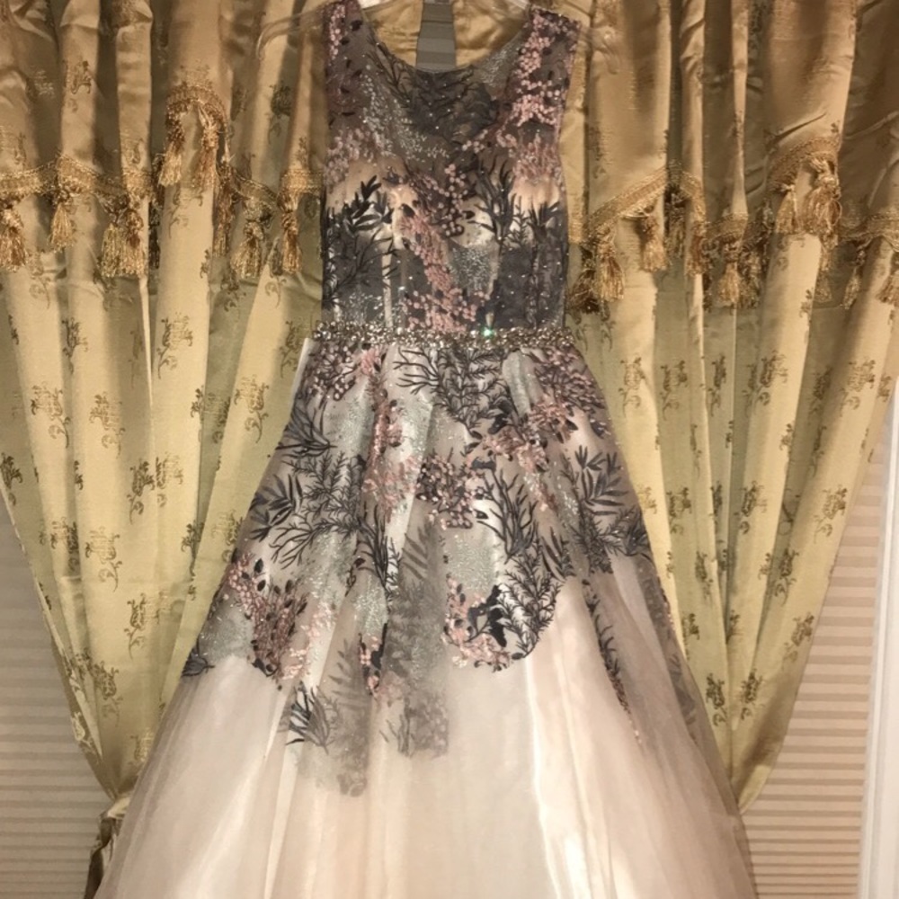Couture embroidered dress ballgown with rhinestone